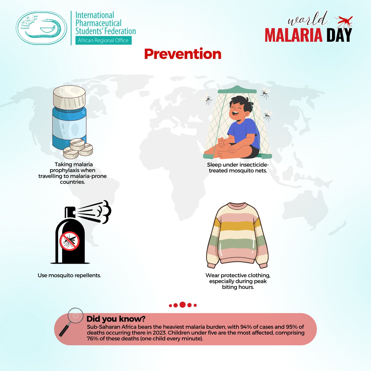 IPSFAfRO's tweet photo. 𝐖𝐨𝐫𝐥𝐝 𝐌𝐚𝐥𝐚𝐫𝐢𝐚 𝐃𝐚𝐲 🌍
Now We Can! Now We Must! Driven to End Malaria.

Do you know?
 Malaria is still a major global health challenge, causing hundreds of millions of cases each year. However, it is both preventable and treatable when we act early. https://t.co/hP0mAqjqP3