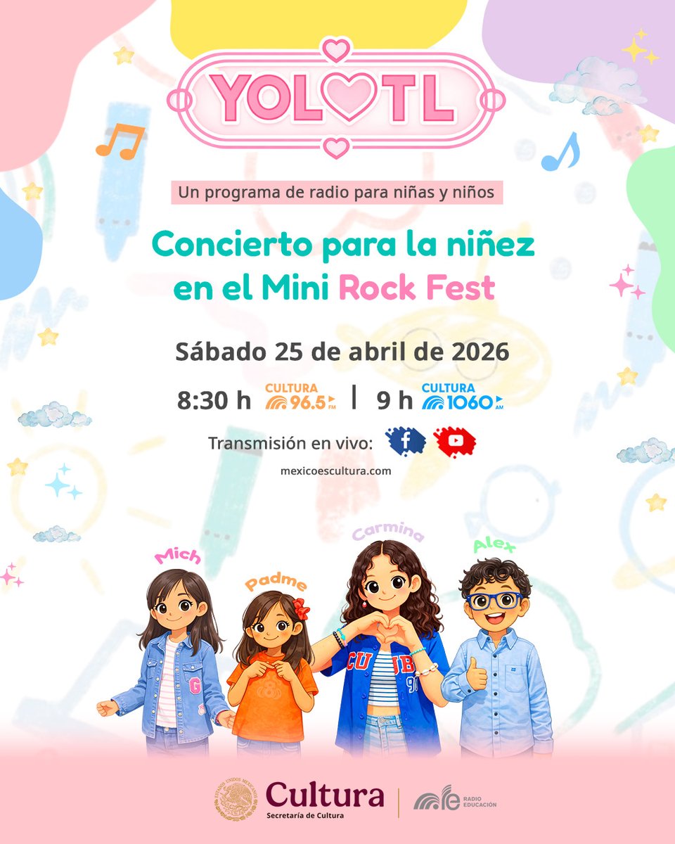 RadioEducacion's tweet image. Vamos al #MiniRockFest con #Yolotl 💕

Escucha todo el ambiente del primer festival de #rock para las infancias con grupos como Yucatán a Go-go, Los Crazysaurios, Jack Distortion y Manu Choque 🎶🎤

⏰ 8:30 h
📱 Escúchalo en #YouTube: youtu.be/T3aQb9JOX4s?fe…