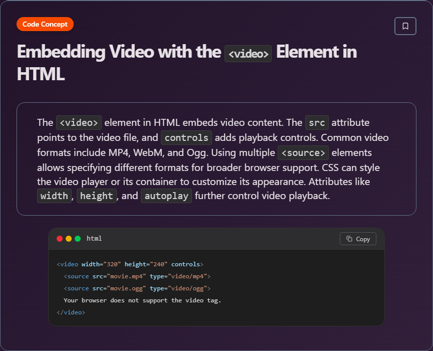 techielearnapp's tweet image. ✨ Embedding Video with the `&amp;lt;video&amp;gt;` Element in HTML

#HTML #CSS #WebDesign #Frontend #100DaysOfCode #DevLife