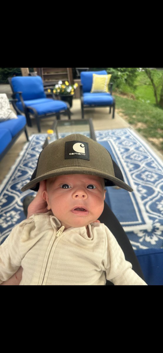 eye6919's tweet photo. My first Grandson Ledger already sporting his Daddy's @Carhartt lid. 😆  #newbaby #grandson #carhartt https://t.co/zxMJyRqJZl