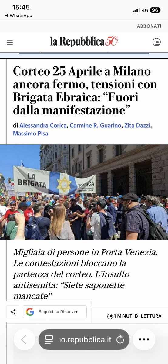 Il #25Aprile muore oggi con gli insulti antisemiti alla #BrigataEbraica cacciata dal corteo di Milano “siete saponette mancate”. Addio festa della liberazione dalle dittature nazifasciste