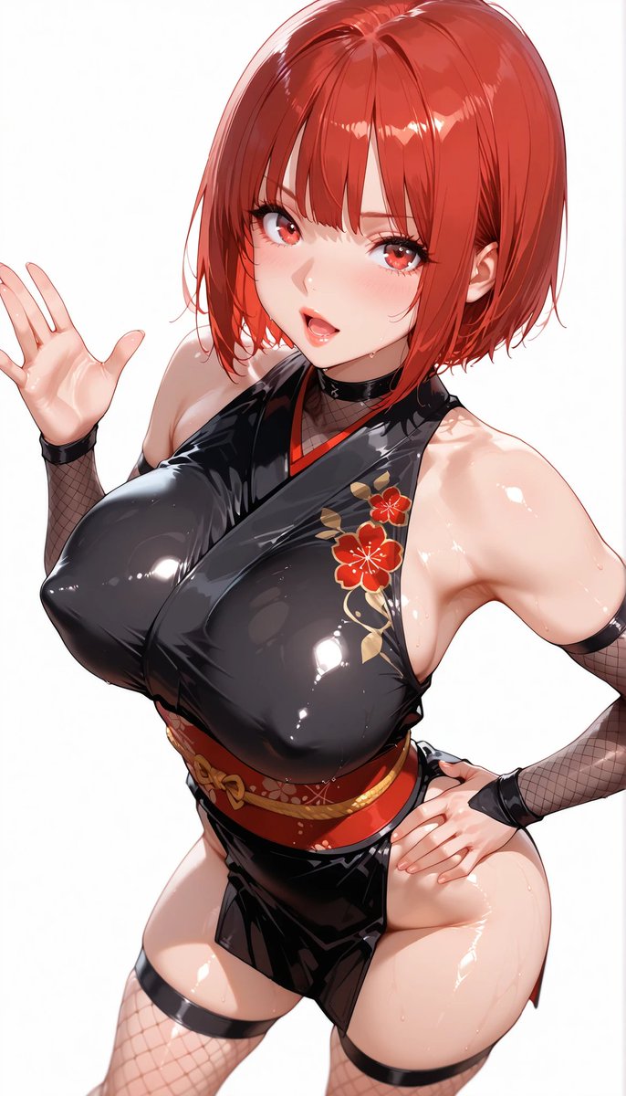 くノ一・紅緋（こうひ）/Kouhi
「お昼休みだよ〜！🍱✨午前中もよく頑張りましたっ👏えらいえらい！私の特製スマイルでパワー注入しちゃうね💓」

#Kunoichi #FemaleNinja 　 original illustration