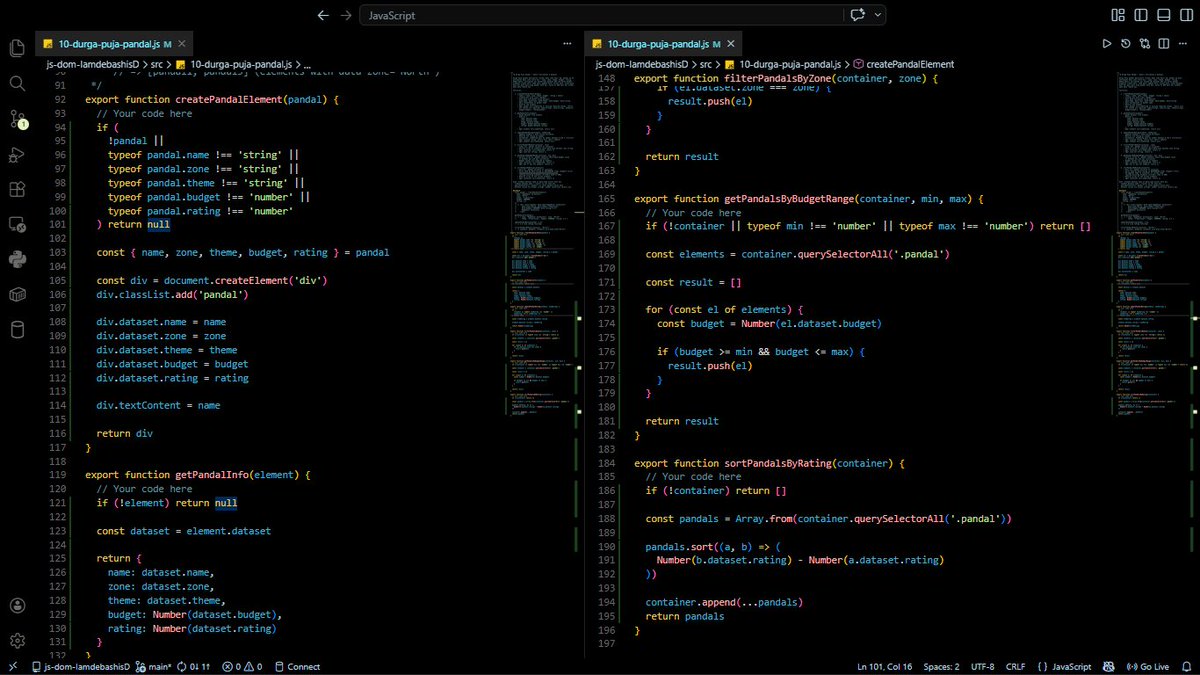 DebashisDa570's tweet image. Built the Durga Puja Pandal task 🪷
Practiced data-* attributes and dataset in JS — storing metadata, filtering, and sorting DOM elements.

#JavaScript #DOM #WebDev #100DaysOfCode #code #ChaiCode #ChaiCohort #ChaiAurCode
