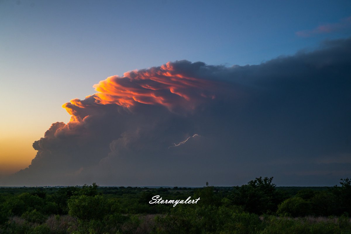Stormyalert's tweet image. Ayer ya tuvimos un aperitivo. Dos pequeñas supercelulas se desarrollaron al norte de Wichita Falls, Texas, al atardecer y nos dejaron este precioso espectáculo.
#uswx #severewx #Meteo #Weather