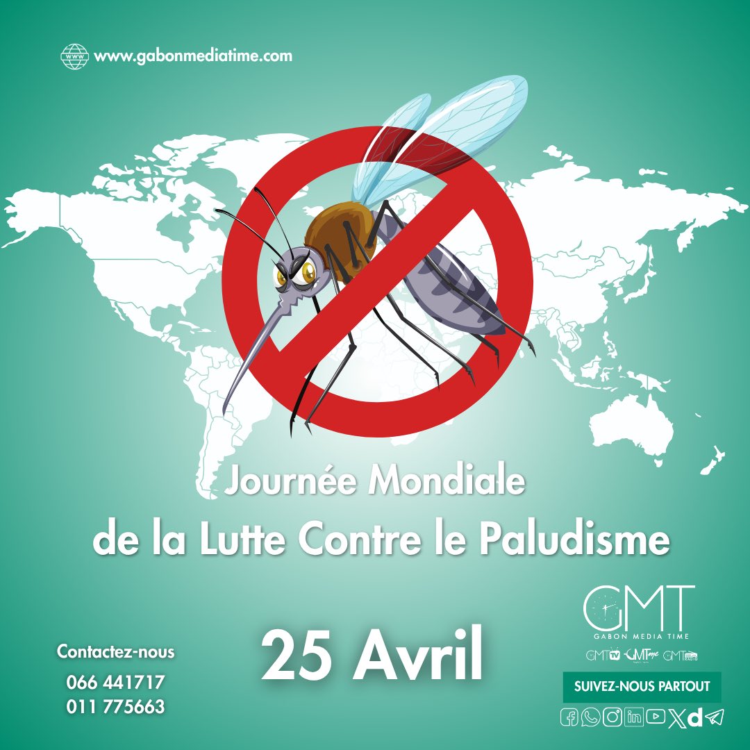 gabonmediatime's tweet image. 🟢 [#𝐂𝐞́𝐥𝐞́𝐛𝐫𝐚𝐭𝐢𝐨𝐧] 𝐉𝐨𝐮𝐫𝐧𝐞́𝐞 𝐦𝐨𝐧𝐝𝐢𝐚𝐥𝐞 𝐝𝐞 𝐥𝐮𝐭𝐭𝐞 𝐜𝐨𝐧𝐭𝐫𝐞 𝐥𝐞 𝐩𝐚𝐥𝐮𝐝𝐢𝐬𝐦𝐞

📆 Le 25 avril marque la Journée mondiale de lutte contre le paludisme ! 

#GMT
#Gabon