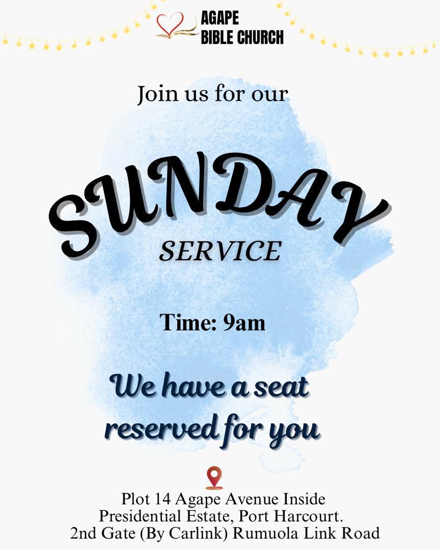 AgapeBibleng's tweet image. It’s the last Sunday of the month of April and at Agape Bible Church, Port Harcourt we are so grateful. 🙌

Join us as we celebrate God’s goodness, blessings and faithfulness.  

#AgapeBibleChurchPH #SundayEncounter #Refresh #WorshipWithUs #ChurchFamily