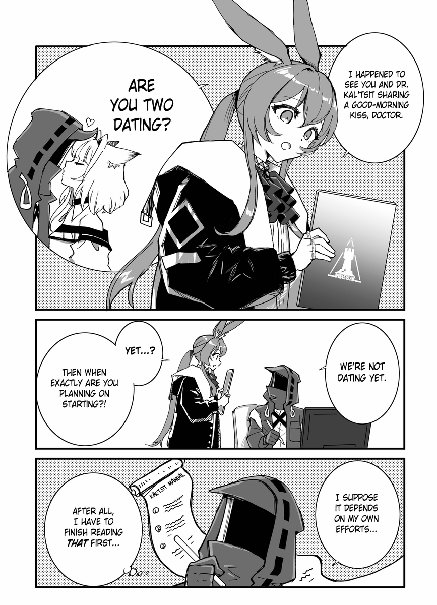 <a href="/shiratamaya8/">しらたま屋</a> [EN Version]
Artist's Comment: A Kal'tsit Romance Manual Manga💌 

英語版です！