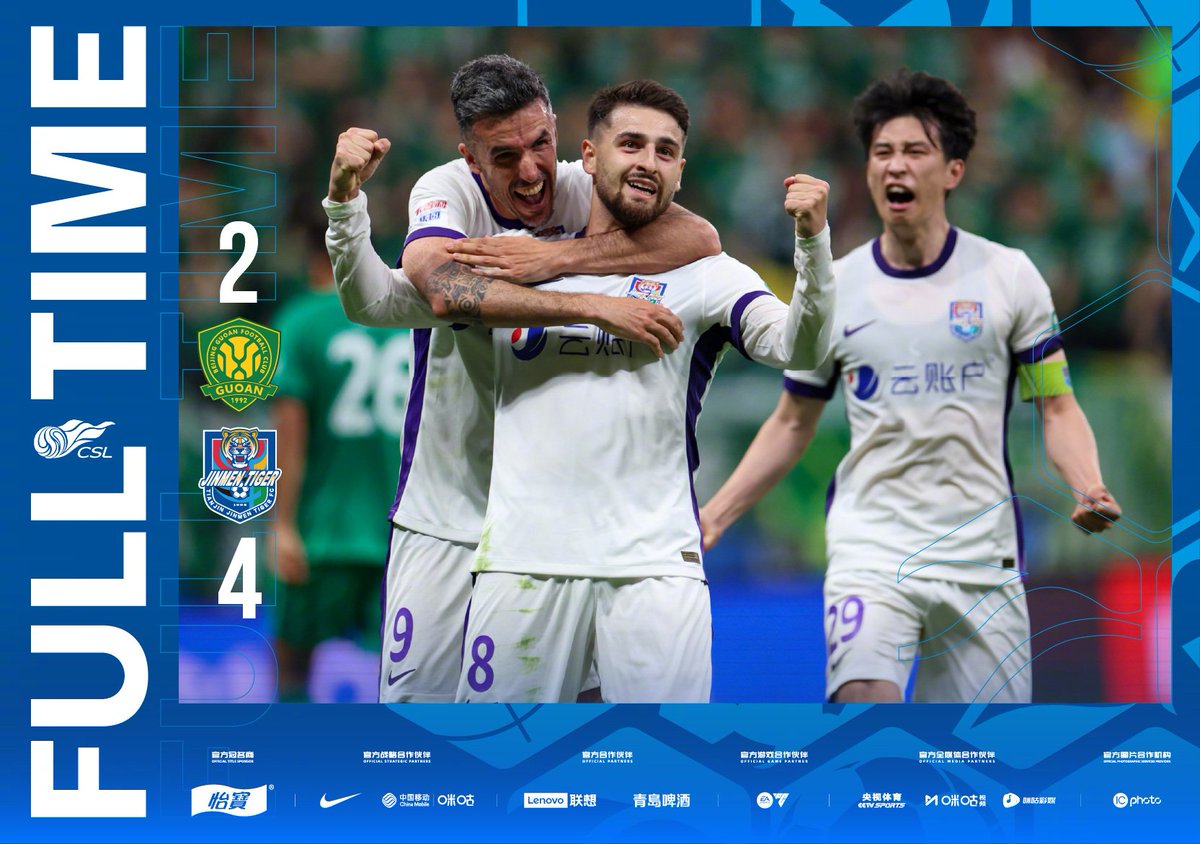 HotpotFootball's tweet image. ⏰FULL TIME

🏆Chinese Super League 2026 RD8

🆚Beijing Guoan 2⃣-4⃣ Tianjin Jinmen Tiger

43' Guilherme Schettine ⚽️
45+4' Xadas ⚽️
66' Zhang Yuning ⚽️
68' Lin Liangming ⚽️
70' 89' Alberto Quiles @Albertoquiles9 ⚽️⚽️

#CSL #CSL2026 #ChineseSuperLeague