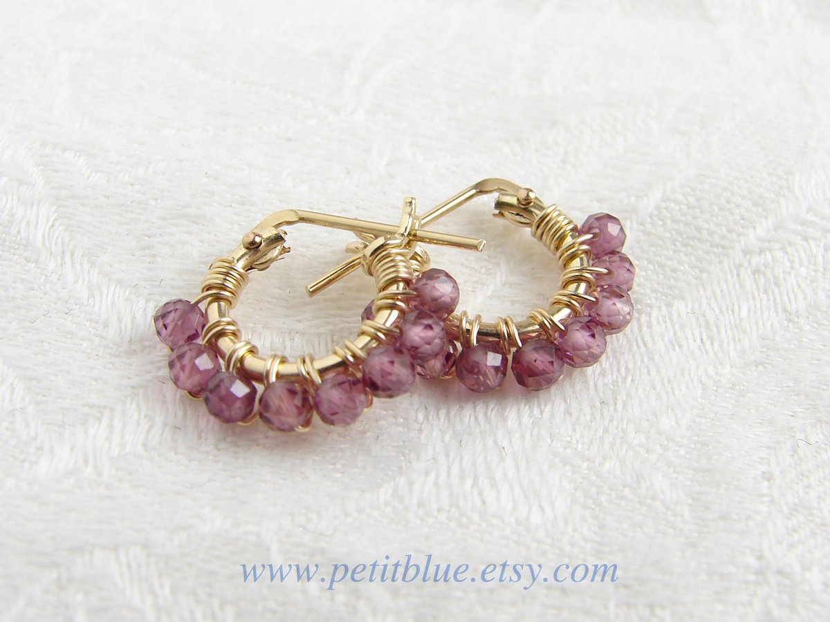 JewelryByMikako's tweet image. Rhodolite Garnet Earrings ~ AAA Quality Garnet ~ January Birthday Gift ~ 14K GF Hoop Earrings ~Small Wire Wrapped Hoop Earrings tuppu.net/8b495899  #GemstoneEarrings