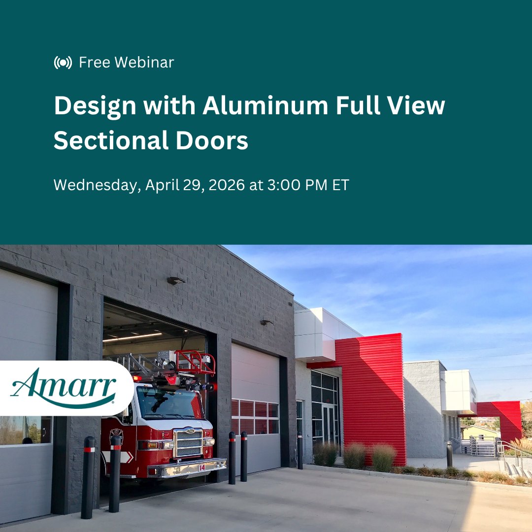 AECdaily's tweet image. Join us for our FREE Live #Webinar on Design with Aluminum Full View Sectional Doors sponsored by @amarrgaragedoor on April 29th @ 3 pm ET/12 pm PT. 

Register Now: signin.aecdaily.com/register/TRB36…

Save Your Spot &amp;amp; Join The Conversation!

#ceu #aia #continuingeducation #onlinelearning
