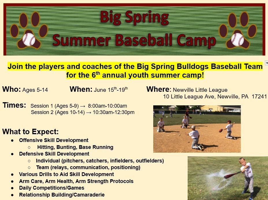 BigSpringBsball's tweet photo. ONE week remaining to register for the Big Spring Baseball Summer Youth Camp!  Share the word. See the attached link for details.  Contact Coach Bortner if you have any questions. 
https://t.co/Fd5BQaN9Cq https://t.co/1mtVJtehwm