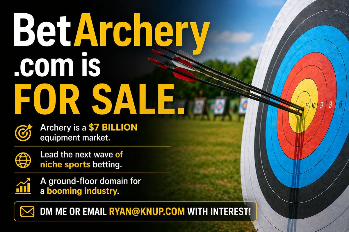 BetArchery (.com) is for sale.

Archery is a $7 billion equipment market, and as states legalize more niche sports wagering in 2026, this is a ground-floor digital asset.

The definitive domain for a sport exploding in both recreational and competitive popularity. Perfect for an