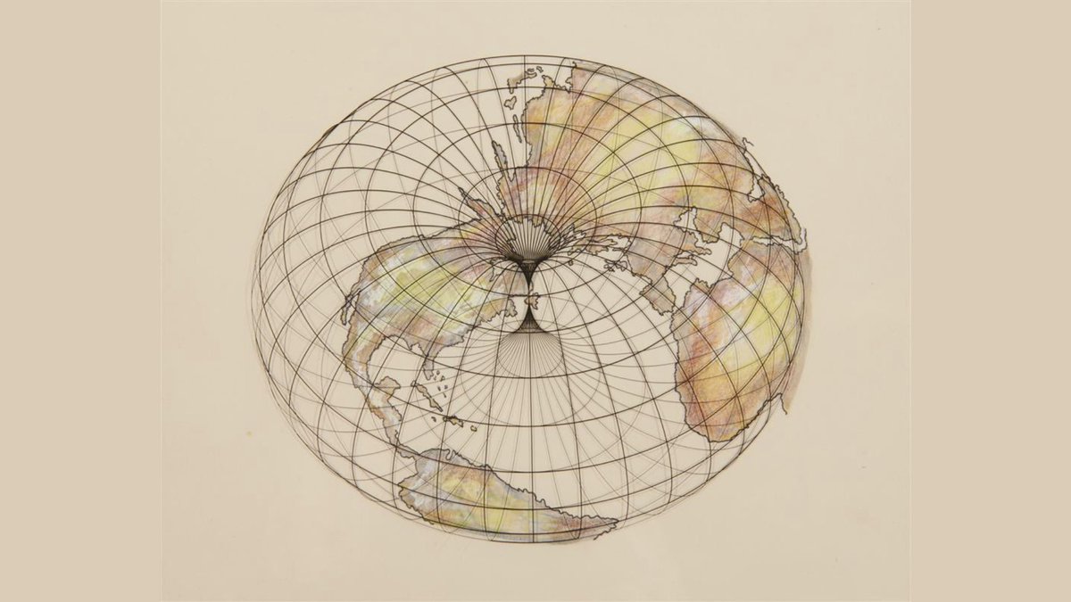 Agnes Denes, Study of Distortions; Isometric Systems in Isotropic Space, Map Projections: Cube, Snail and Doughnut. 1974-75.

Gouache and ink on graph paper and mylar.