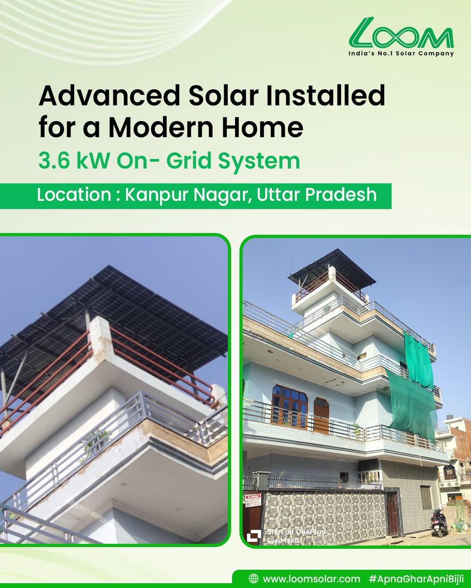 loomsolar's tweet image. Kanpur goes solar

3.6 kW On-Grid system installed—clean power, lower bills, smarter living

Make your home solar-ready

🔗 loomsolar.com | 📞 +91 8750778800

#SolarEnergy #CleanEnergy #SolarIndia #LoomSolar #OnGridSolar
