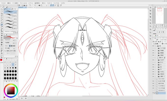 半年ぶりくらいに描きおろし作業開始。去年仕掛のが行き詰ってたんで新たに正面顔のダキニテン様。 ポーズが決まらずカスタムキャストのポージングからアタリ出し(3枚目)。 おっぱい含め体形はこれから調整。