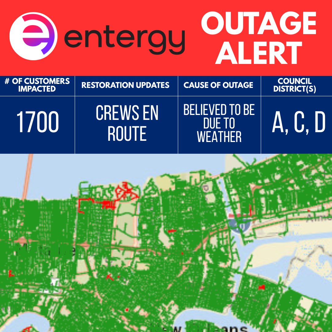 NolaUtilities's tweet photo. #OutageAlert from @EntergyNola https://t.co/nhozLAAbOg