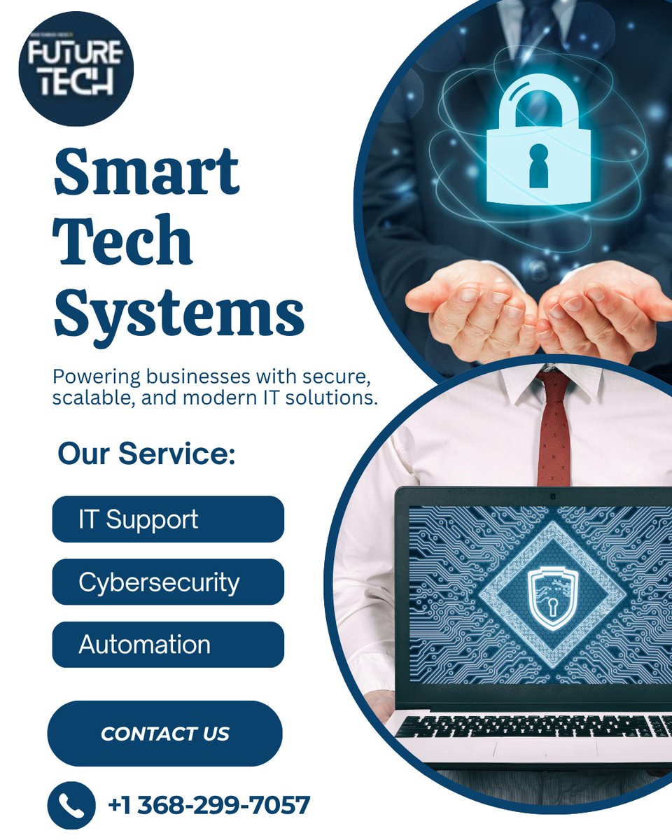 future_tech_ca's tweet image. Smart IT solutions for secure and scalable business growth. 

📞 +1 368-299-7057 

#SmartTechSystems #ITServices #Cloud #CyberSecurity