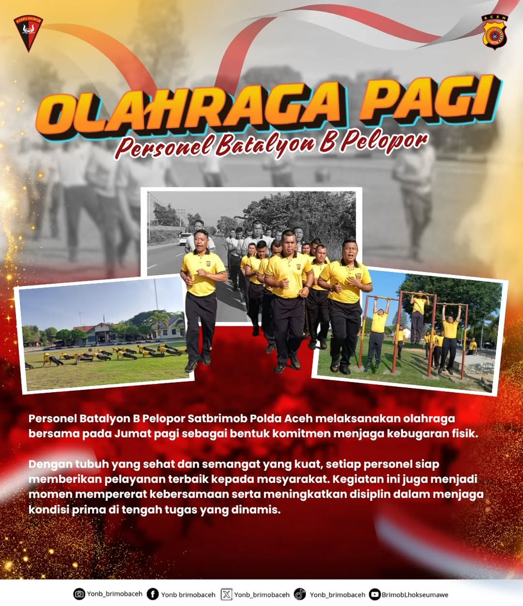Brimob_Lhok5272's tweet image. #Repost @yonb_brimobaceh 
——
Jaga kebugaran fisik, Personel Batalyon B Pelopor melaksanakan olahraga Jum'at pagi bersama.

@humas.brimob.aceh