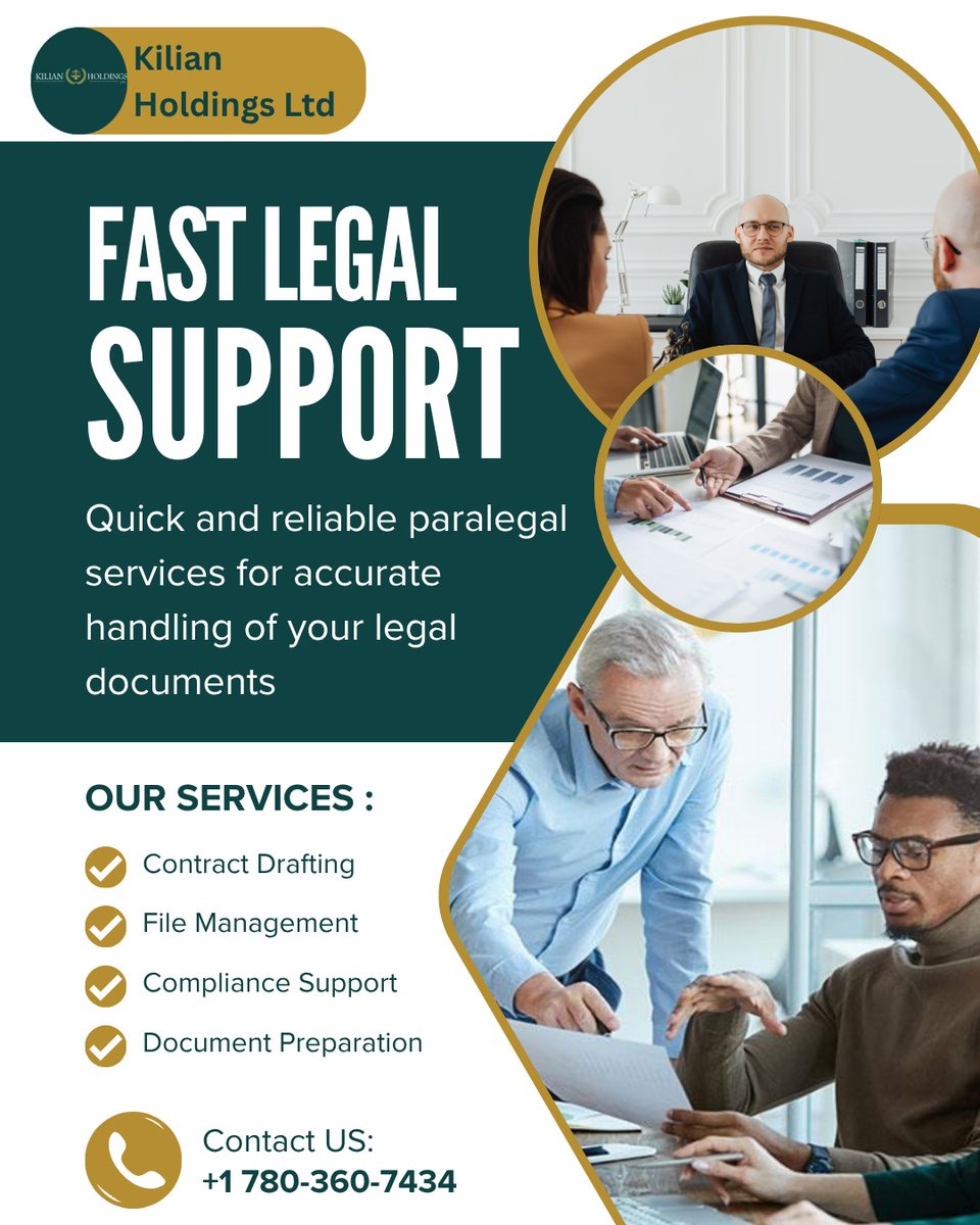 Kilian_holding's tweet image. Fast and reliable paralegal services for accurate legal document handling. 

📞 +1 780-360-7434 

#Paralegal #LegalSupport #FastService