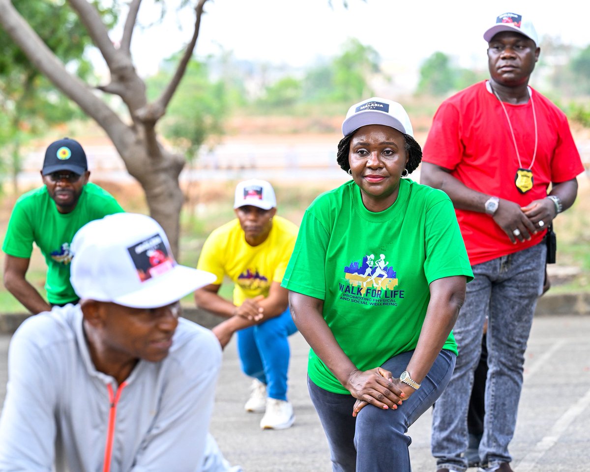NUPRCofficial's tweet photo. In commemoration of #WorldMalariaDay, management and staff of the NUPRC trooped out to the Moshood Abiola Stadium, Abuja, today, April 25, 2026, to #WalkForLife and get tested for malaria. The staff walked for several kilometers and engaged in aerobic exercises. #EndMalaria #HealthisWealth