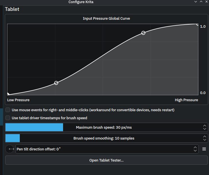 strike_MKII's tweet photo. I have gotten way too used with this curve I guess.

I tried setting my curves to something similar but reverted. Didn't feel quite as good as I was expecting, but my PC isn't the only machine running Krita.

Let's see what happens when I do the curve on my Samsung Tab... https://t.co/F3H6YNCkPA