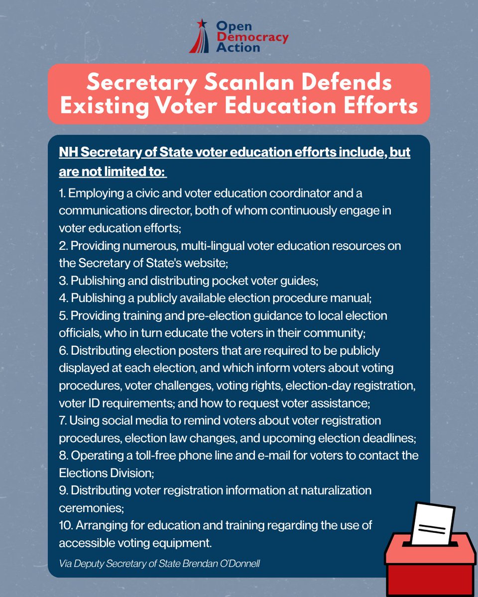 OpenDemoAction's tweet photo. At least 319 Granite Staters turned away under new voting laws.

A bipartisan bill to use $50k in existing federal HAVA funds for voter education—at no cost to taxpayers? Turned down.

#NHPolitics #VotingRights #NHElections #NewHampshire #OpenDemocracyActionNH https://t.co/qhlBhPWqcJ