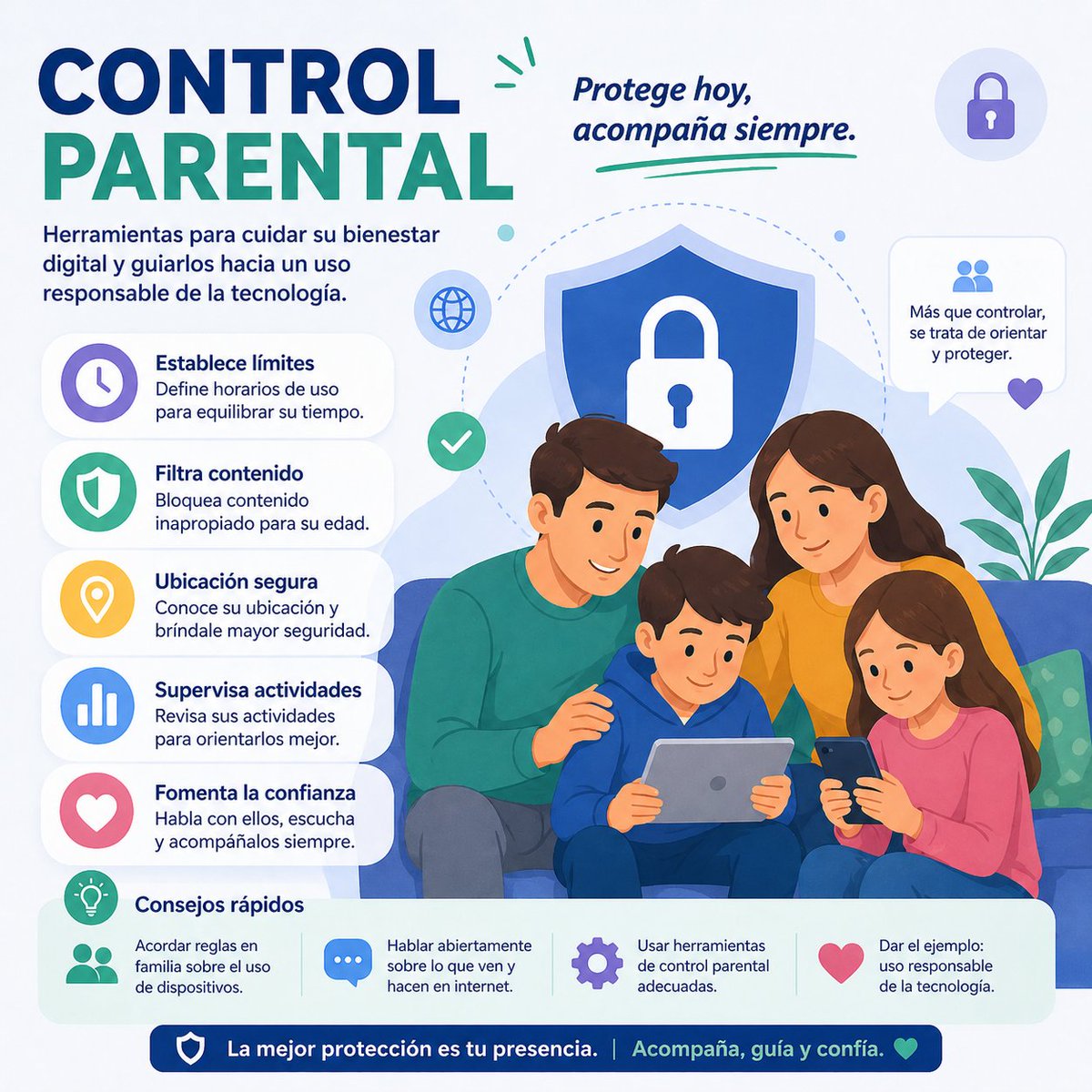 📢 El uso de internet sin supervisión puede exponer a niños a riesgos como contenido inapropiado o ciberacoso.
El control parental permite:
✔️ Limitar tiempo
✔️ Filtrar contenido
✔️ Supervisar actividad
🔐 Proteger es acompañar.
#TomaElControlPorLaNiñez