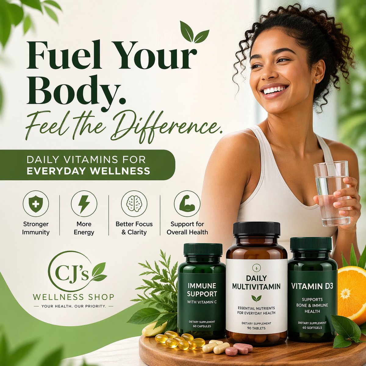 cjswellnessshop's tweet image. Fuel your body, elevate your energy 💊✨
Vitamins aren’t just supplements—they’re your daily foundation for strength, immunity, and balance.

Shop smarter, feel better with CJsWellnessShop.com🌿
#WellnessJourney #Vitamins #HealthyLiving #CJsWellnessShop