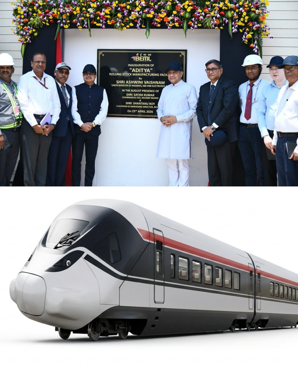 NewsIADN's tweet image. Railways Minister Ashwini Vaishnaw has inaugurated #BEML's new #Aditya plant in #Bengaluru for manufacturing India's first indigenous Bullet Train.