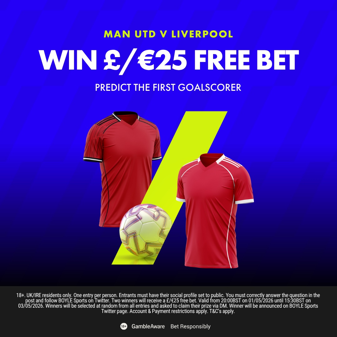 BoyleSports's tweet photo. Back Yourself and you could win a £/€25 Free Bet!

To enter:
⦿ Follow @BOYLESports
⦿ Retweet this post
⦿ Predict the first goalscorer in Man Utd v Liverpool

Tap below for full terms &amp; conditions