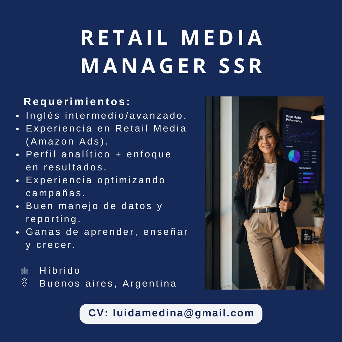 📢 Oportunidad Laboral | #Argentina
Si tenés experiencia en Amazon Ads y te apasiona optimizar campañas basadas en datos, esta oportunidad puede ser para vos 👇
#MarketingDigital #RetailMedia #AmazonAds #DigitalMarketing #PerformanceMarketing #PublicidadDigital #HiringArgentina