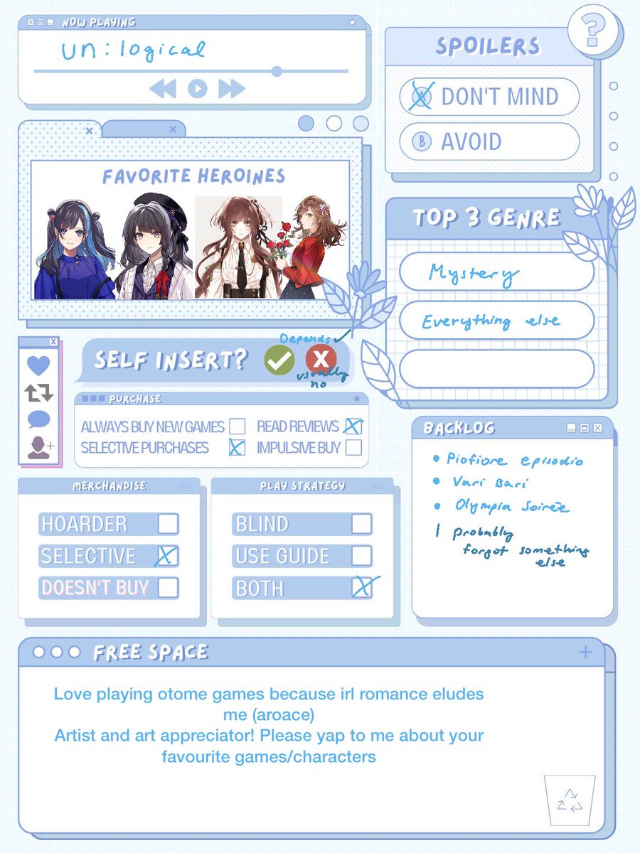 cieljrnls's tweet photo. #otomeintro #otometwt #otometwtintro

I’m new here 🙈Let’s be friends!

I’m Ciel! I’m a law student, artist and gamer! I was intimidated by this platform for the longest time but I want to make more otome moots, so here we are https://t.co/Uqkua2dHK9