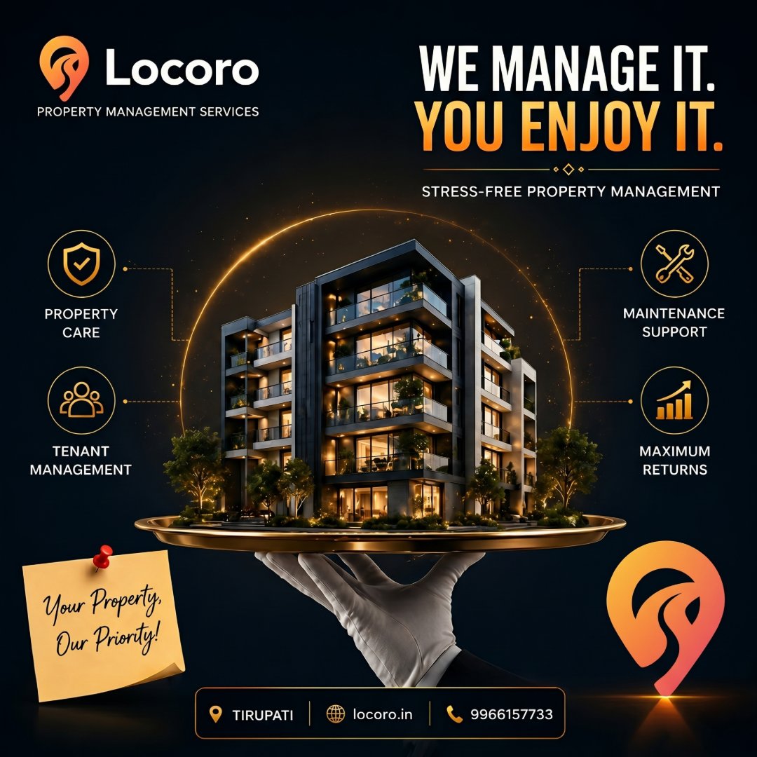 LocoroIn's tweet image. 🏡 We Manage It. You Enjoy It.

✔ Tenant Management
✔ Rent Collection
✔ Maintenance
✔ Better Returns
📍 Tirupati
📞 9966157733
🌐 locoro.in
#PropertyManagement #Tirupati #RealEstate #Locoro