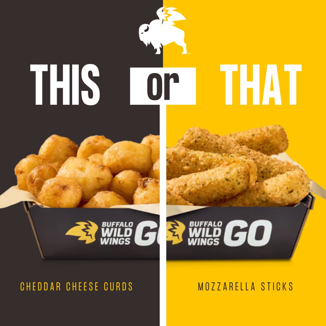 SchmidtFamilyRG's tweet photo. Choose your cheese! 🧀
Buffalo Wild Wings golden, gooey mozzarella sticks…
or crispy, cheese-packed curds? https://t.co/oiBhtuXF2u