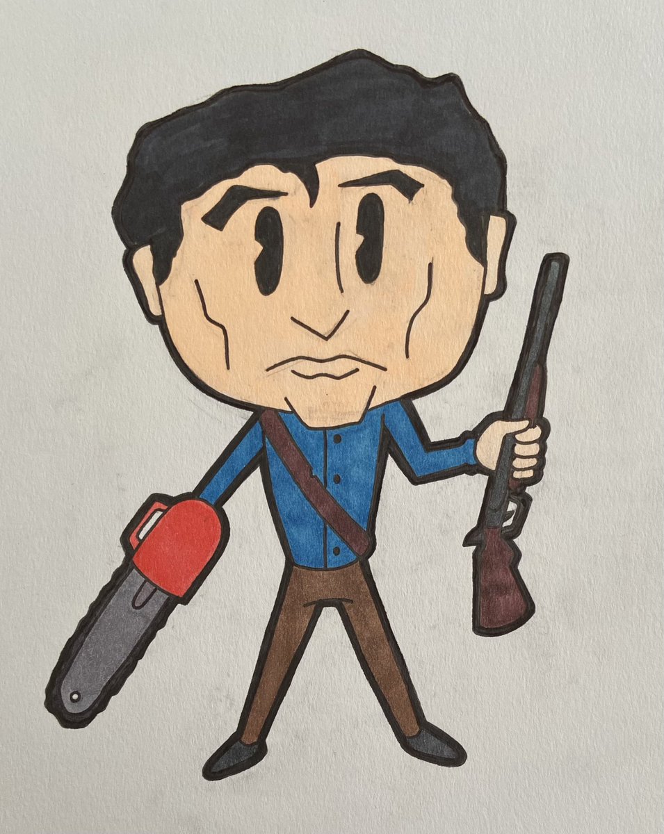 aj_morse's tweet image. Ash Williams 
#ashwilliams #evildead #boomstick #fanart #drawing #cartoon