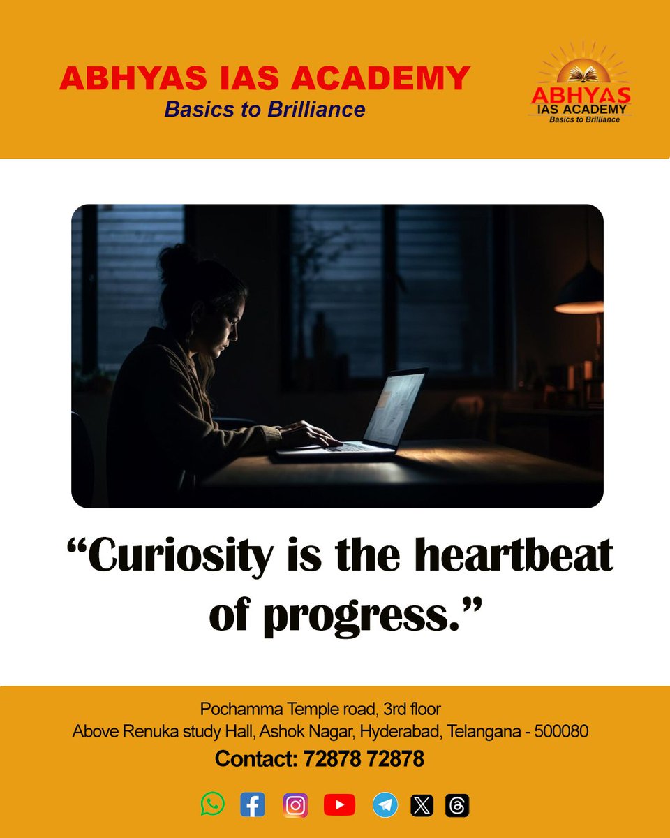 Abhyas_IAS's tweet image. “Curiosity is the heartbeat of progress.”
The more you question, the more you learn… and that’s what creates toppers
Stay curious, stay consistent, and keep moving closer to your UPSC dream

#UPSC #UPSCPreparation #Curiosity #LearningMindset #UPSC2026 #UPSC2027 #IASPreparation