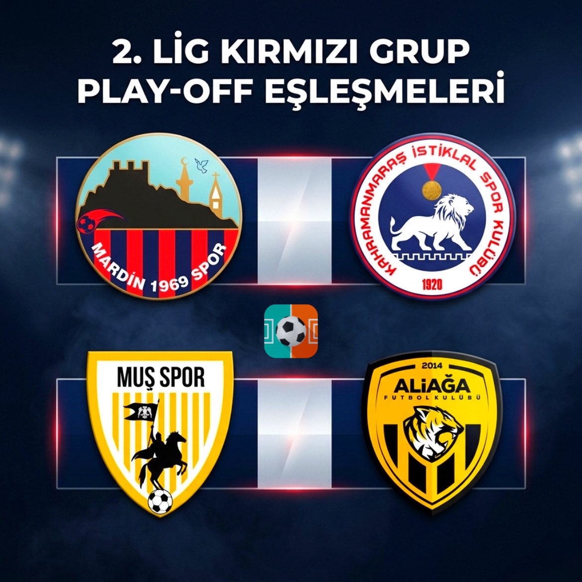 AltLiglerTR's tweet photo. 2.LİG KIRMIZI GRUP’TA EŞLEŞMELER BELLİ OLDU. 🚨

Mardin 1969 🆚 K.Maraş İstiklalspor
Muşspor 🆚 Aliağa FK 

Play-Off heyecanında ilk maçlar 30 Nisan Perşembe günü oynanacak.

Rövanş karşılaşmaları ise 4 Mayıs Pazartesi günü sahne alacak.

Sizce hangi takımlar finale yükselir? 🤔 https://t.co/HpJ9WduUf0