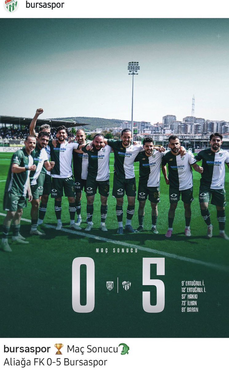 Bu skorla, bataklıklara elveda dedik.

Başta, başkanımız <a href="/EnsCelik16/">Enes Çelik</a> ve yönetimimize, teknik kadrolarımıza, futbolcularımıza, çalışanlarımıza ve büyük taraftarlarımıza, Bursa’nın seçilmiş gerçek başkanı <a href="/mustafabozbey/">Mustafa Bozbey</a>’e, bakanımız Faruk Çelik’e çok büyük teşekkürler ediyorum.
