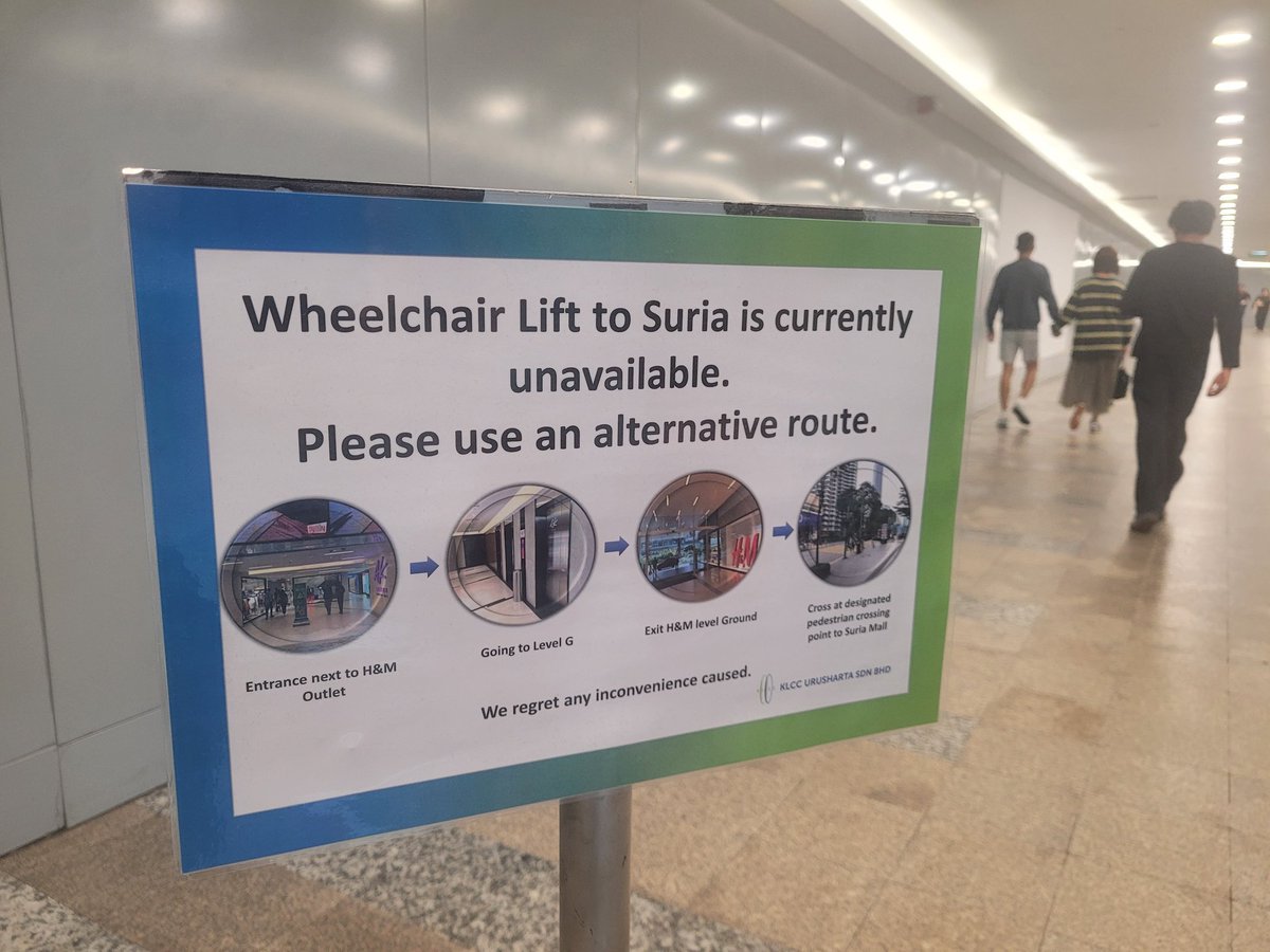 bettersidewalk1's tweet photo. They think it is easy for disable person (on wheelchair) to navigate alternative long route here. It happens few times, maybe to reduce cost for upkeeping.

KLCC Property made MYR 1.28 Billion profit last year. https://t.co/wAigIcNI2f