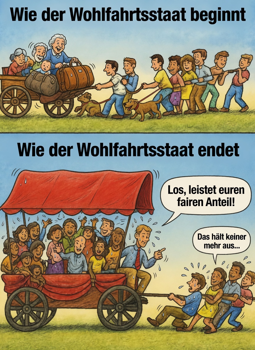 Wer gegen Umverteilung ist, gilt als hartherzig. Dabei ist es gerade der Zwang, der die echte Nächstenliebe zerstört. Wenn das System mir 60–70 % meines Einkommens nimmt, sinkt meine Bereitschaft dramatisch, freiwillig zu spenden. 

Gleichzeitig entsteht eine Abhängigkeitskultur,