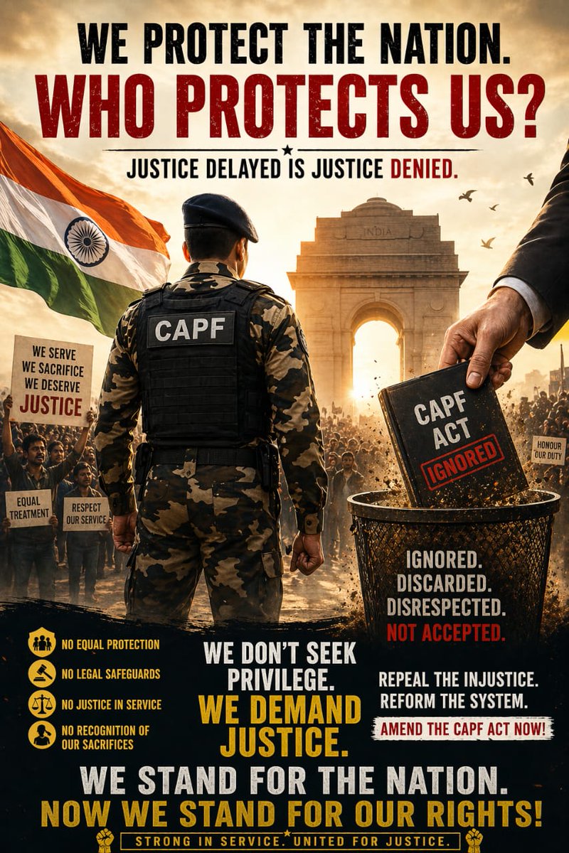 The protectors of our peace must never feel unheard or ignored.
Raise your voice for fairness and justice today. #Rollback_CAPF_Black_Act