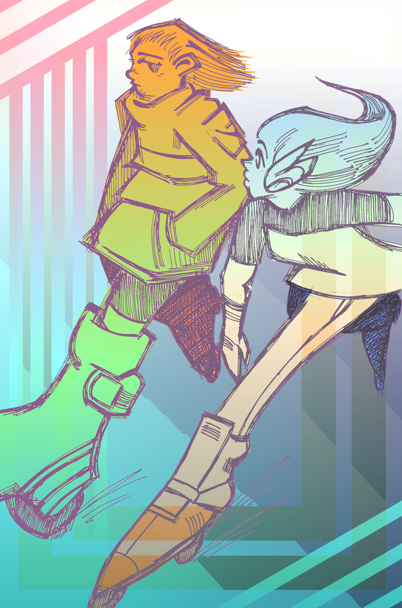 DreamMareEXE's tweet photo. Yesterday during break I tried my best to draw as fast as possible on paper, now at home I've experimented with coloring the drawing and the negative layer effect, it looks interesting as an experiment, makes the moment feel dream like.
#art #digitalart #inlines #skating https://t.co/Gh28jkRYPp