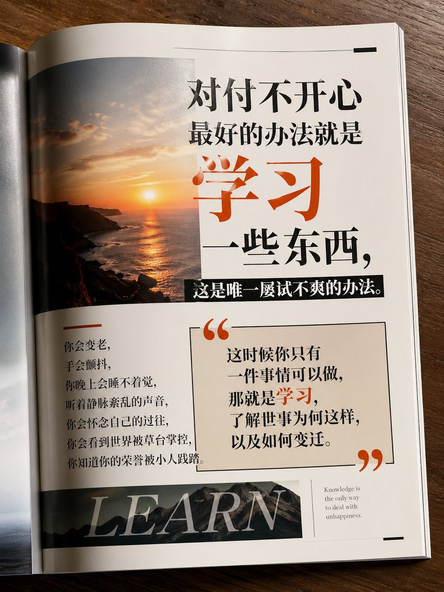 Danny1860's tweet photo. 中年鸡汤：对付不开心最好的办法就是学习一些东西，这是唯一屡试不爽的办法。你会变老，手会颤抖，你晚上会睡不着觉，听着静脉紊乱的声音，你会怀念自己的过往，你会看到世界被草台掌控，你知道你的荣誉被小人践踏。这时候你只有一件事情可以做，那就是学习，了解世事为何这样，以及如何变迁。 https://t.co/Kh3w9DIq4c