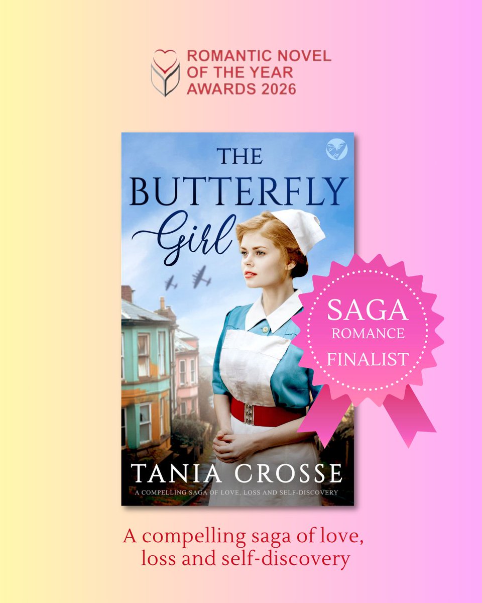 TaniaCrosse's tweet image. Thrilled to be shortlisted for SAGA ROMANCE in prestigious Romantic Novelists' Association Awards 2026!
THE BUTTERFLY GIRL was inspired by my mother's experiences as a #wartime #nurse
Based on true events in the #Plymouth #Blitz 
Bk 11 Devon series  
#ronas26