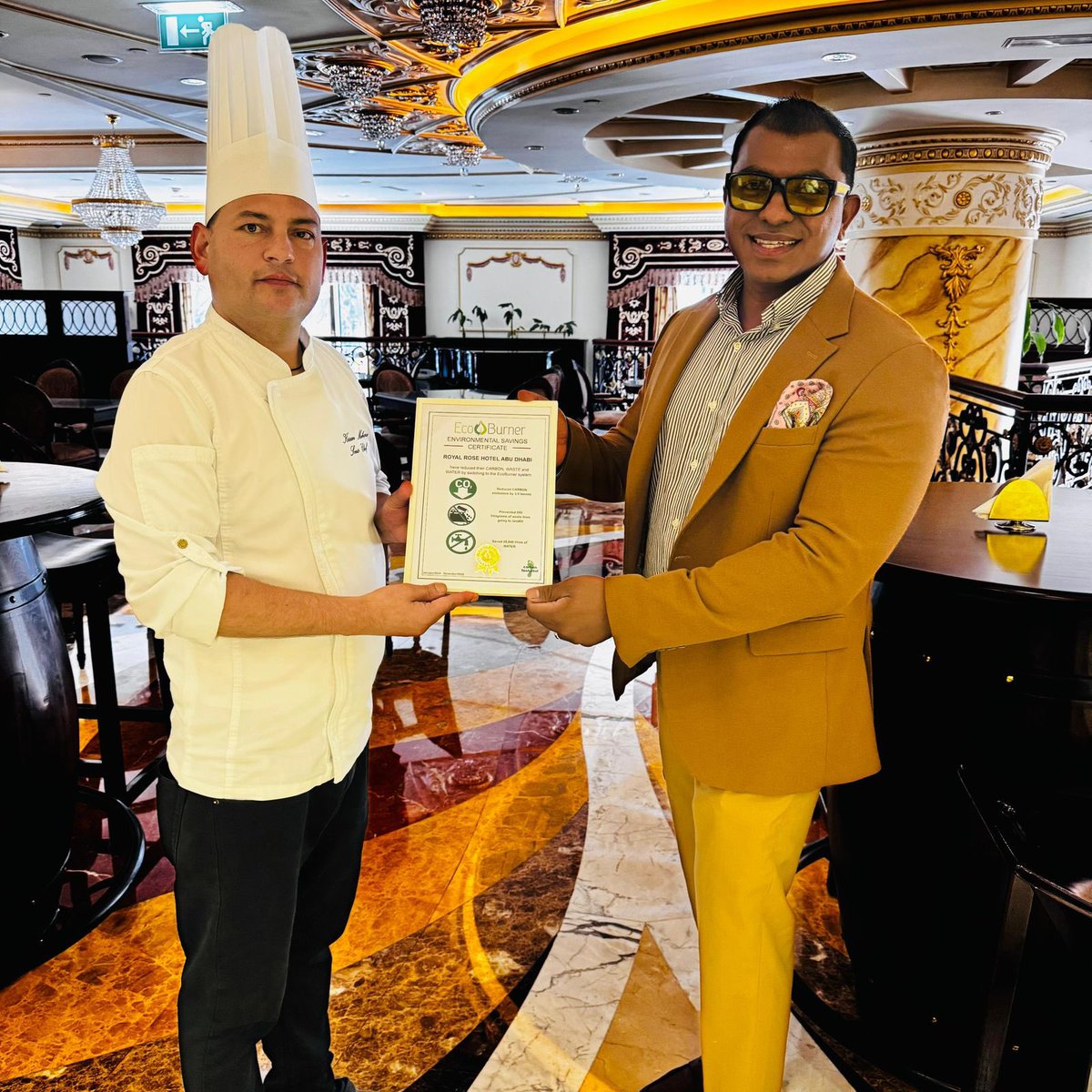 RoyalRoseHotel's tweet photo. Proud moment 🌱
Royal Rose Hotel Abu Dhabi recognized for reducing carbon, waste &amp; water with EcoBurner.
A step closer to a greener future. ♻️
#Sustainability #EcoFriendly #AbuDhabi https://t.co/OE7pNhf8uG