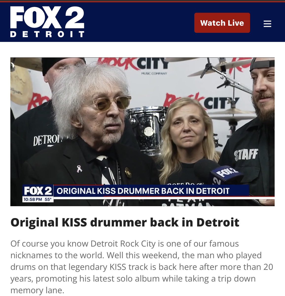 CollectingKISS's tweet photo. Fantastic interview with Peter Criss on Fox 2 in Detroit covering the Catman's visit to Detroit this week. Shared by @kissfaq ON Facebook. Peter is gracious and thankful as always. Truly a good soul. God Bless the Catman! #PeterCriss #Criss #KISStory https://t.co/f1PFZsc3IR