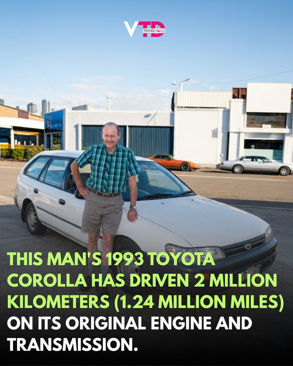 viraltrenddaily's tweet image. A 1993 Toyota Corolla reportedly hit 2 million kilometers / 1.24 million miles on its original engine and transmission. Some cars depreciate. This one became a myth.
#ToyotaCorolla #Toyota #MillionMileCar #Reliability #CarTwitter #AutoNews #ClassicToyota #JDM