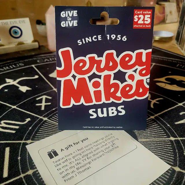 timelinetarot's tweet image. Thank you very much #Subscriber J Thomas for the #JerseyMikes Gift Certificate from my #Amazon Wishlist (amazon.com/hz/wishlist/ls…) I truly appreciate your kindness and generosity. Blessings to you! 💖