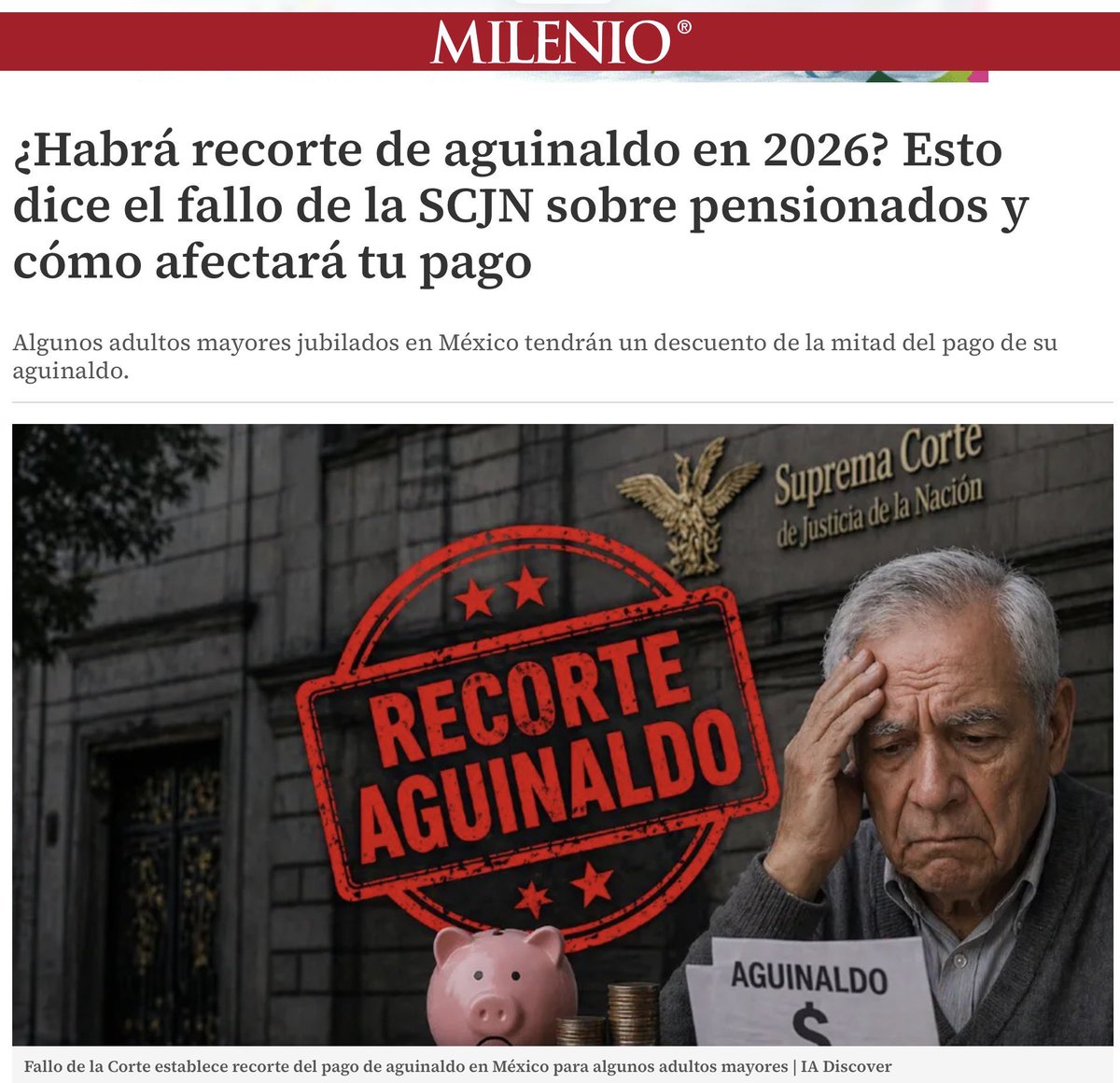 Otra mancha más para la Científica Presidenta @Claudias tenido a la <a href="/SCJN/">Suprema Corte</a> a modo, como se atrevieron estos Ministros y principalmente el de la Toga Indígena Oaxaqueño reducir el aguinaldo a los Jubilados y Pensionados a quien ya tenía reconocida su pensión no se le puede recortar