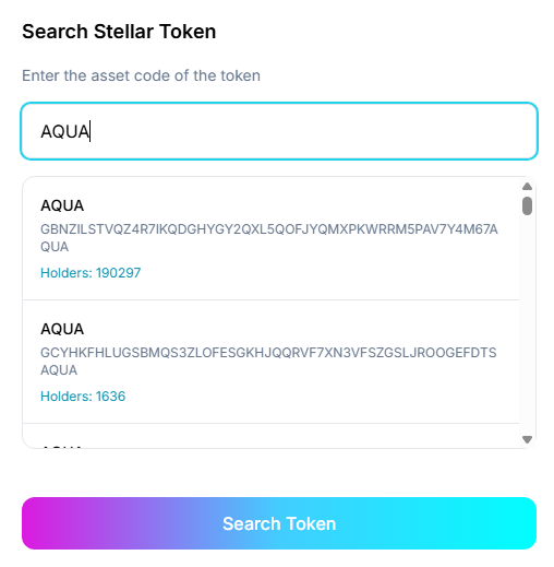 TokenGlade's tweet photo. Token Insight just got easier ⚡

You can now search any #Stellar token by asset code on @TokenGlade

Type AQUA, SHX, AFR, TKG and instantly check holders, liquidity, price, health score, and more

No more long issuer addresses

Explore now:
https://t.co/c3EVCBml9F https://t.co/NlsjaNF5H2